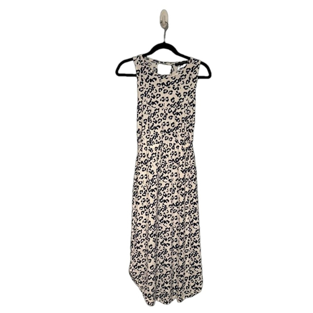 BANANA REPUBLIC Size XS Keyhole Back Navy/Off White Leopard Print Dress